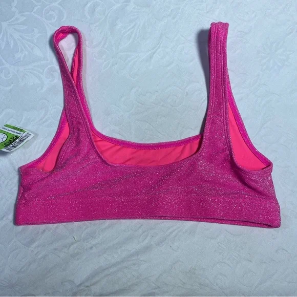 NEW Good American Sparkle Metallic Bikini Top Knockout Pink Scoop Square Neck 0 - Picture 7 of 10